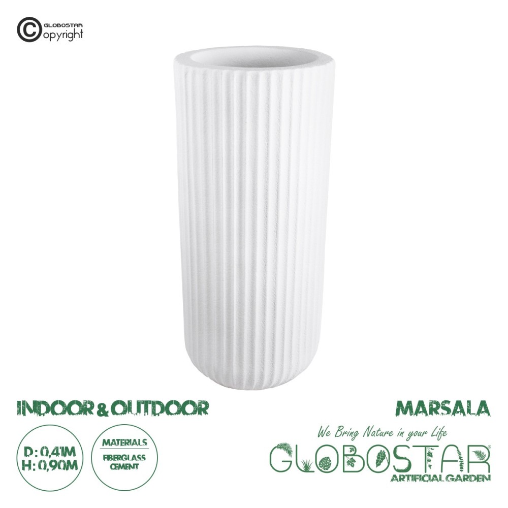 GloboStar® Artificial Garden MARSALA 20736 Επιδαπέδιο Πολυεστερικό Τσιμεντένιο Κασπώ Γλάστρα - Flower Pot Λευκό Φ41 x Υ90cm